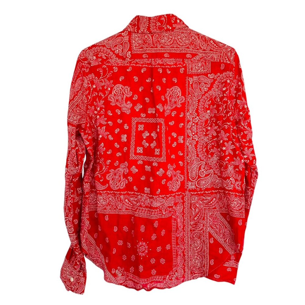 Polo Ralph Lauren Western Shirt Sz L Red Batik Bandanna Paisley  LS Linen Blend - Picture 4 of 4